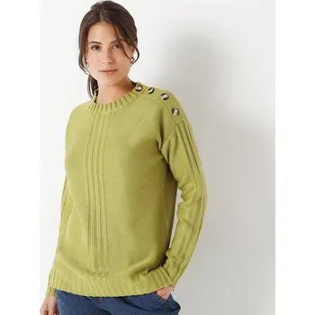 Dámský svetr Pulovr se zapínáním na rameni, z úpletu s plastickým vzorem mechová 50