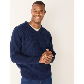 Pánský svetr Irský pulovr s výstřihem do V nám. modrá 97/106 (L)