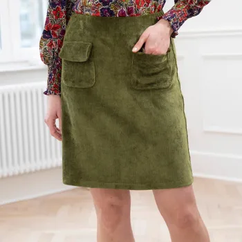 Dámská sukně Krátká manšestrová sukně s kapsami olivová 36
