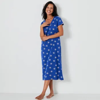 Dámská noční košile Dlouhá noční košile s krátkými rukávy a potiskem hvězdiček tmavě modrá 50