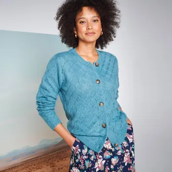 Dámská móda Propínací svetr s 		ažurovým vzorem ledově modrá 42/44