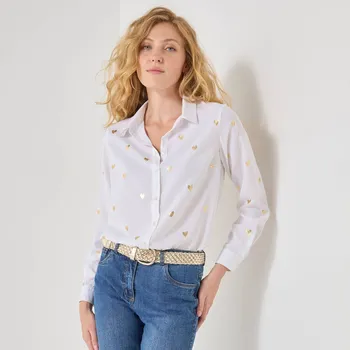 Dámská móda Košile s potiskem srdíček bílá/zlatá 54
