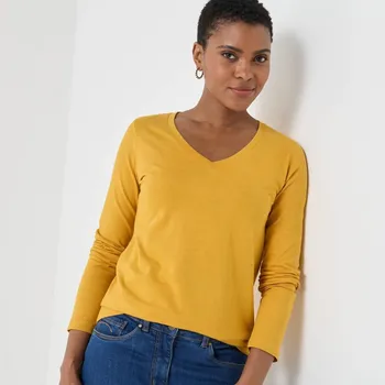 Dámská móda Tričko s výstřihem do V a dlouhými rukávy kari 34/36