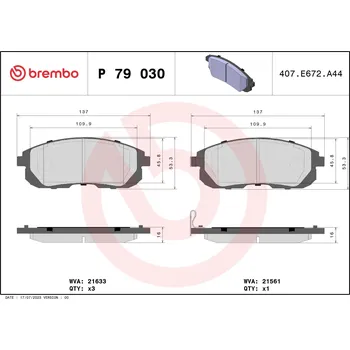 Brzdová destička Sada brzdových destiček, kotoučová brzda BREMBO P 79 030