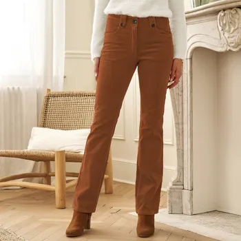 Dámské kalhoty Rovné manšestrové kalhoty karamelová 50