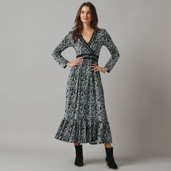 Dámské šaty Dlouhé šaty s potiskem černá/režná 54