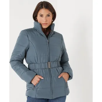 Nepromokavá krátká prošívaná bunda s páskem, na zip modrošedá 44