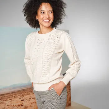 Dámský svetr Pulovr s ažurovým vzorem, jemný na dotek režná 38/40