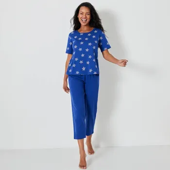 Dámské pyžamo Pyžamo s 3/4 kalhotami a potiskem hvězdiček tmavě modrá 46/48