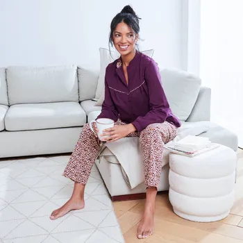 Dámské pyžamo Pyžamo s koflíky a zvířecím vzorem černý rybíz 42/44