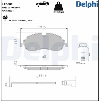 Brzdová destička Sada brzdových destiček, kotoučová brzda DELPHI LP3682