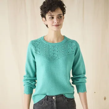 Dámský svetr Pulovr s ažurovým vzorem mátová 38/40