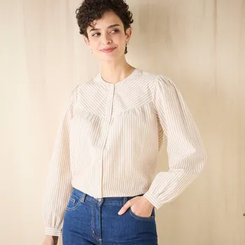 Dámská halenka Pruhovaná halenka s dlouhými rukávy béžová/bílá 54