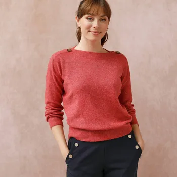 Dámský svetr Pulovr s lodičkovým výstřihem, jednobarevný růžový melír 52