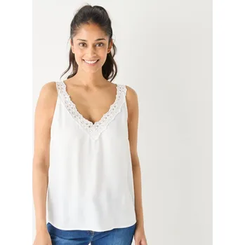 Dámské tričko Jednobarevný top s výstřihem do V a krajkou režná 42