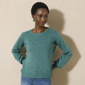 Dámský svetr Pulovr s kulatým výstřihem z úpletu pointelle tyrkysová 50