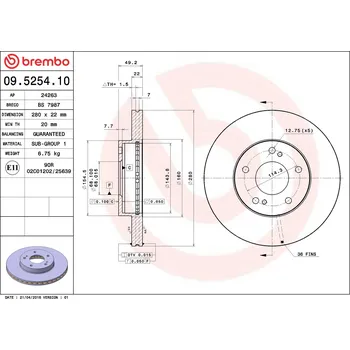 Brzdový kotouč Brzdový kotouč BREMBO 09.5254.10