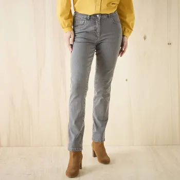 Dámské džíny Strečové rovné džíny pro malou postavu šedá 48