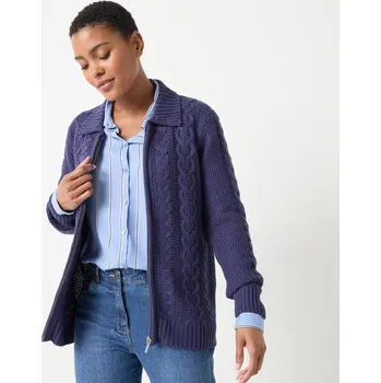 Dámský svetr Svetr na zip, s copánkovým vzorem nám. modrá 38/40