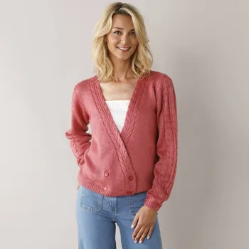 Dámský svetr Svetr s překřížením na knoflíky růžová 42/44