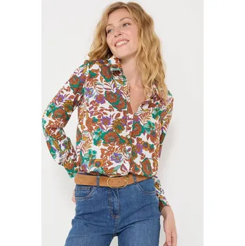 Dámská košile Košile na knoflíčky s potiskem květin, recyklovaný polyester bílá/karamelová 40