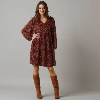 Dámská móda Krátké šaty s potiskem bordó 38