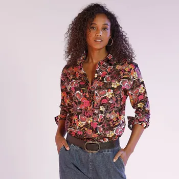 Dámská košile Košile na knoflíčky s potiskem květin, recyklovaný polyester černá/fuchsie 38