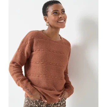 Dámský svetr Pulovr s kulatým výstřihem, z úpletu s vlasem karamelová 42/44