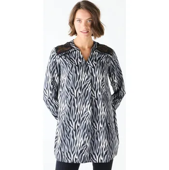 Dámské tričko Tunika s krajkou na ramenou a potiskem černá/šedá 50