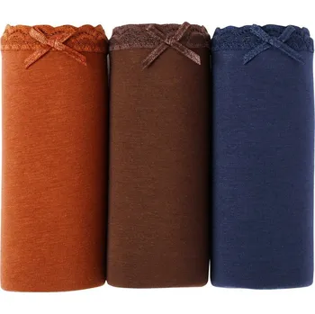 Kalhotky Sada 3 bavlněných kalhotek midi karamel+čokoláda+nám. modrá 50/52