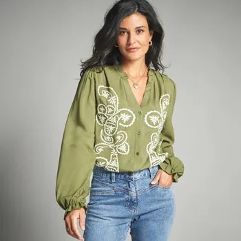 Dámská móda Halenka s výšivkou, viskóza mechová/režná 52