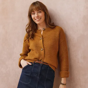 Dámský svetr Propínací svetr z hladkého úpletu havana melír 46/48