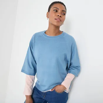 Dámský svetr Volný pulovr s rukávy k loktům modrošedá 52