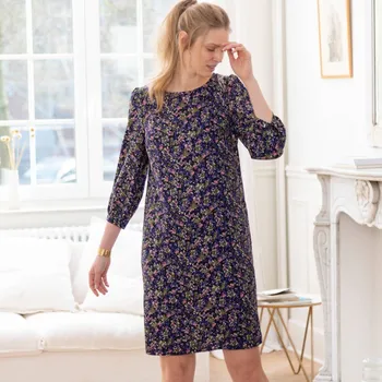 Dámské šaty Rovné šaty s potiskem a 7/8 rukávy nám. modrá/modrá 40