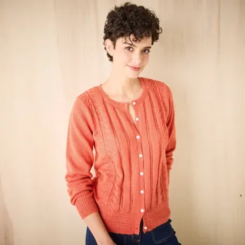 Dámský svetr Propínací svetr s ažurovým vzorem paprika 52