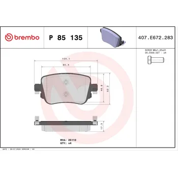 Brzdová destička Sada brzdových destiček, kotoučová brzda BREMBO P 85 135X