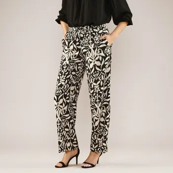 Dámské kalhoty Široké splývavé kalhoty s potiskem černá/béžová 44