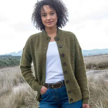 Dámský svetr Svetr na knoflíky, z úpletu s vlasem lipová 46/48