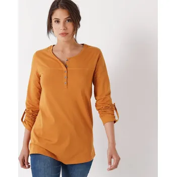Dámské tričko Jednobarevná tunika s knoflíčkovou légou šafránová 34/36