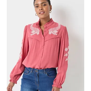 Dámská halenka Halenka s volánky a výšivkou růžové dřevo/režná 54