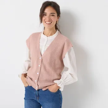 Dámská vesta Propínací vesta s hladkým vzorem růžová pudrová 50