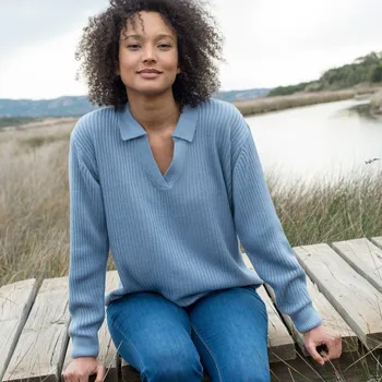 Žebrovaný polo pulovr modrošedá 52