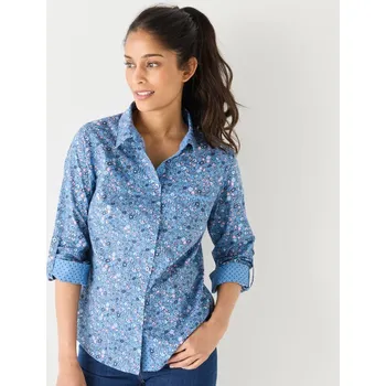 Dámská košile Košile s rukávy na ohrnutí a potiskem květin modrá/růžová 40