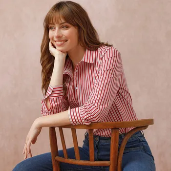 Pruhovaná košile na knoflíčky bílá/červená 44