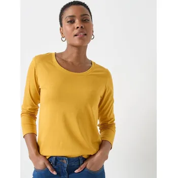 Dámské tričko Jednobarevné tričko s kulatým výstřihem a dlouhými rukávy kari 34/36