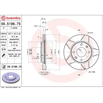Brzdový kotouč Brzdový kotouč BREMBO 09.5196.75