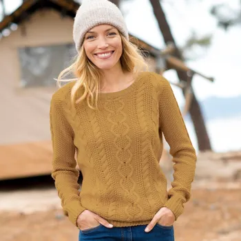 Dámský svetr Pulovr s kulatým výstřihem a copánkovým vzorem kari 46/48