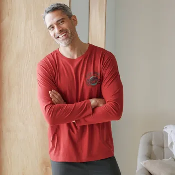 Pánské pyžamo Pyžamové tričko s potiskem na hrudníku a dlouhými rukávy rezavá 87/96 (M)