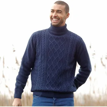 Pánská móda Pulovr s rolákem a irským vzorem nám. modrá 87/96 (M)