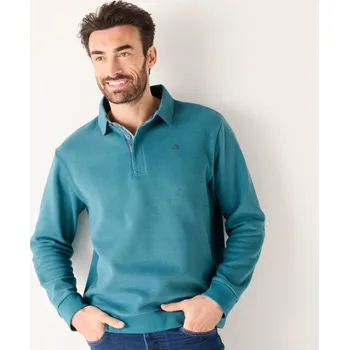 Pánská mikina Hřejivá mikina s polo límečkem a výšivkou vpředu modrá 147/156 (5XL)